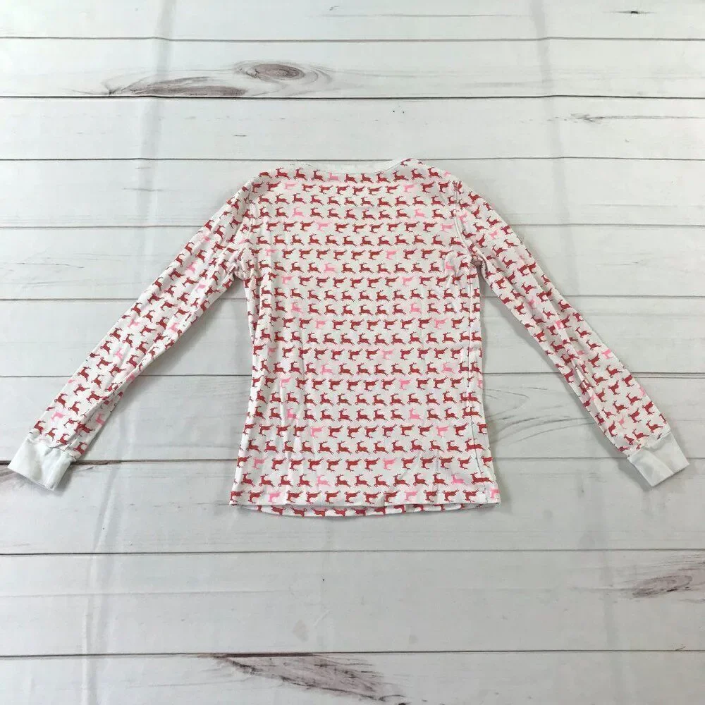 J.Crew Kids Girls Size 12 Red Prancing Reindeers White Pajama Set
